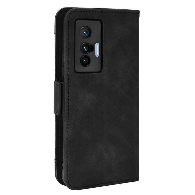 PU Leather Wallet Phone Case for vivo X70, Stand Magnetic Card Slots Holder TPU Bumper Folio Protective Cover - Black