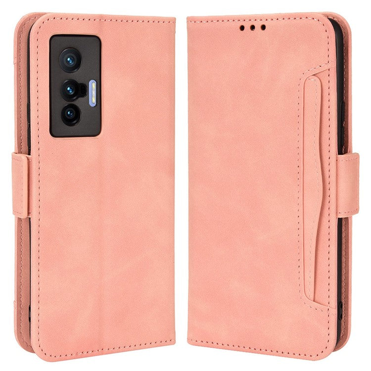 PU Leather Wallet Phone Case for vivo X70, Stand Magnetic Card Slots Holder TPU Bumper Folio Protective Cover - Pink