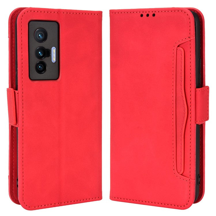 PU Leather Wallet Phone Case for vivo X70, Stand Magnetic Card Slots Holder TPU Bumper Folio Protective Cover - Red