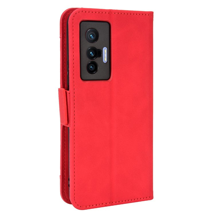 PU Leather Wallet Phone Case for vivo X70, Stand Magnetic Card Slots Holder TPU Bumper Folio Protective Cover - Red