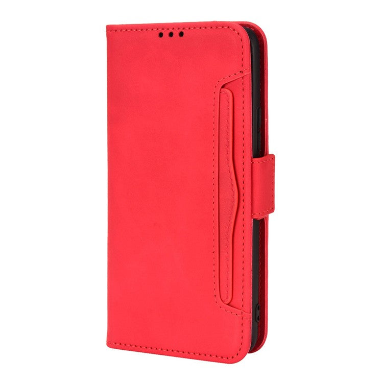 PU Leather Wallet Phone Case for vivo X70, Stand Magnetic Card Slots Holder TPU Bumper Folio Protective Cover - Red