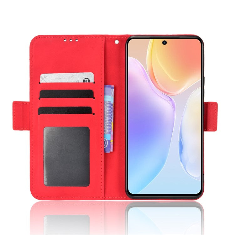 PU Leather Wallet Phone Case for vivo X70, Stand Magnetic Card Slots Holder TPU Bumper Folio Protective Cover - Red