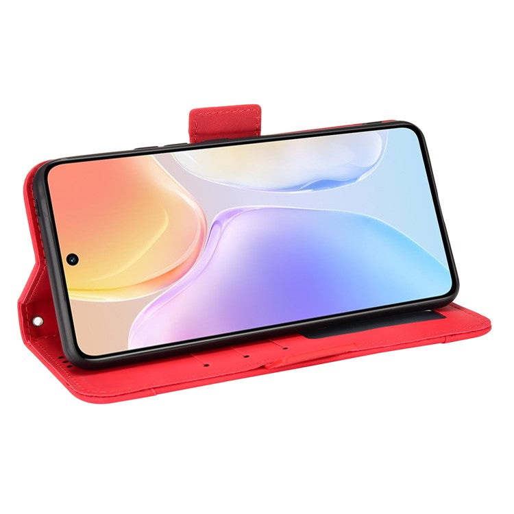 PU Leather Wallet Phone Case for vivo X70, Stand Magnetic Card Slots Holder TPU Bumper Folio Protective Cover - Red