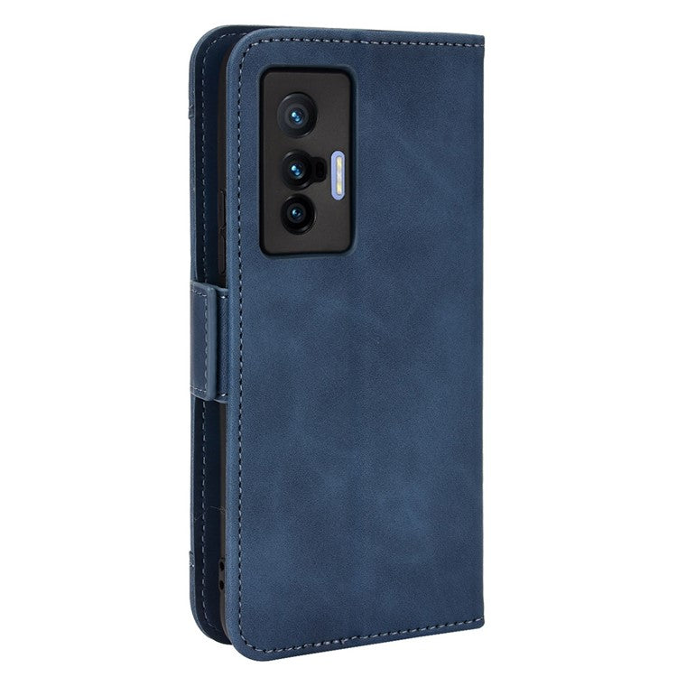 PU Leather Wallet Phone Case for vivo X70, Stand Magnetic Card Slots Holder TPU Bumper Folio Protective Cover - Blue