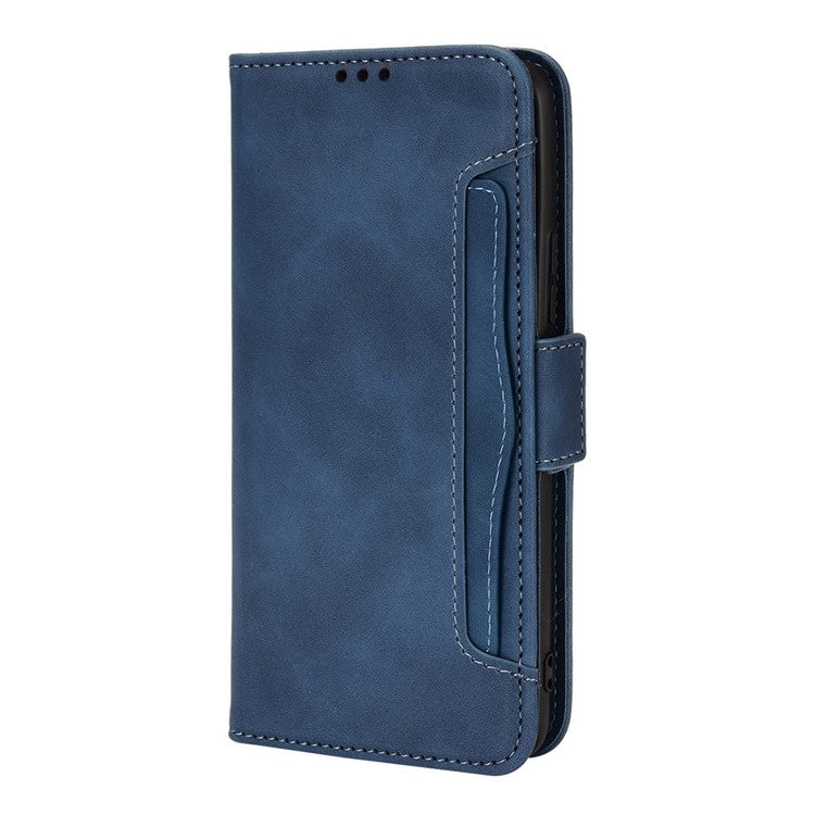 PU Leather Wallet Phone Case for vivo X70, Stand Magnetic Card Slots Holder TPU Bumper Folio Protective Cover - Blue