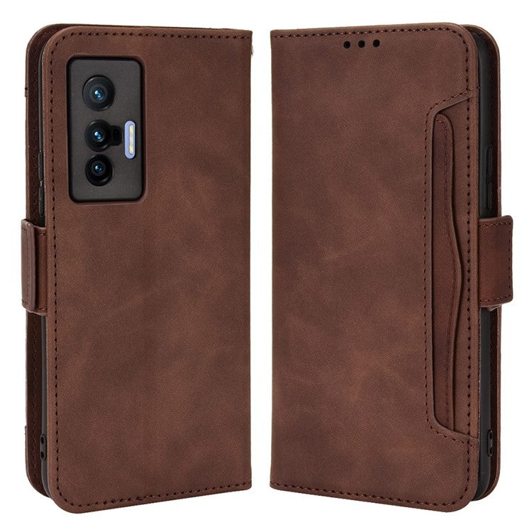 PU Leather Wallet Phone Case for vivo X70, Stand Magnetic Card Slots Holder TPU Bumper Folio Protective Cover - Brown