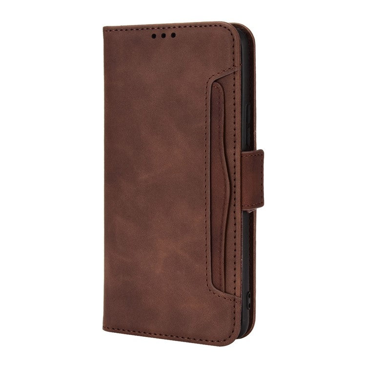 PU Leather Wallet Phone Case for vivo X70, Stand Magnetic Card Slots Holder TPU Bumper Folio Protective Cover - Brown