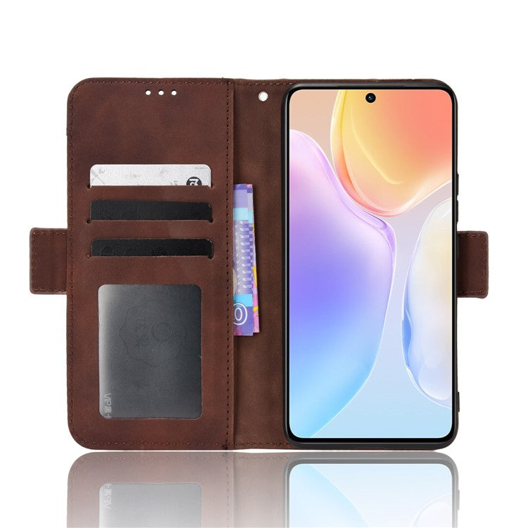 PU Leather Wallet Phone Case for vivo X70, Stand Magnetic Card Slots Holder TPU Bumper Folio Protective Cover - Brown