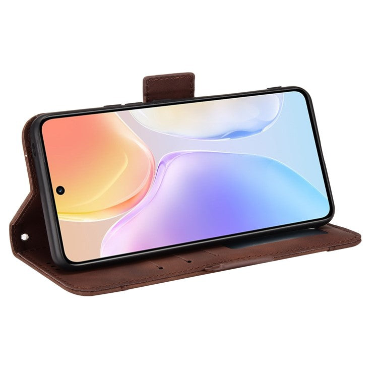 PU Leather Wallet Phone Case for vivo X70, Stand Magnetic Card Slots Holder TPU Bumper Folio Protective Cover - Brown