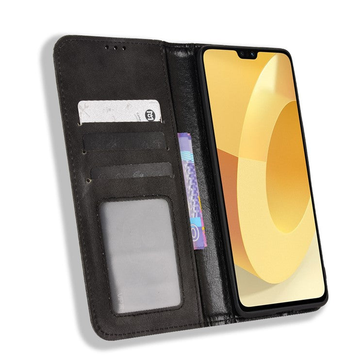 For vivo S12 Pro / V23 Pro Retro PU Leather Imprinted Mosaic Case Stand Flip Wallet Magnetic Absorption Protective Cover - Black