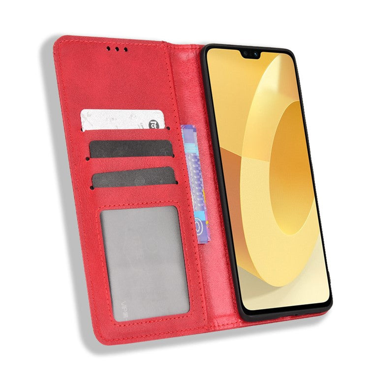 For vivo S12 Pro / V23 Pro Retro PU Leather Imprinted Mosaic Case Stand Flip Wallet Magnetic Absorption Protective Cover - Red