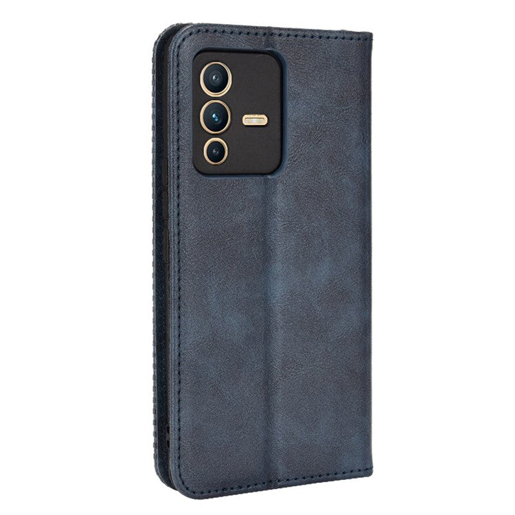 For vivo S12 Pro / V23 Pro Retro PU Leather Imprinted Mosaic Case Stand Flip Wallet Magnetic Absorption Protective Cover - Blue