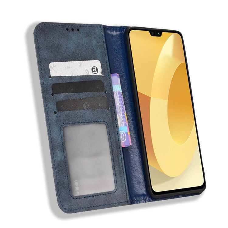 For vivo S12 Pro / V23 Pro Retro PU Leather Imprinted Mosaic Case Stand Flip Wallet Magnetic Absorption Protective Cover - Blue