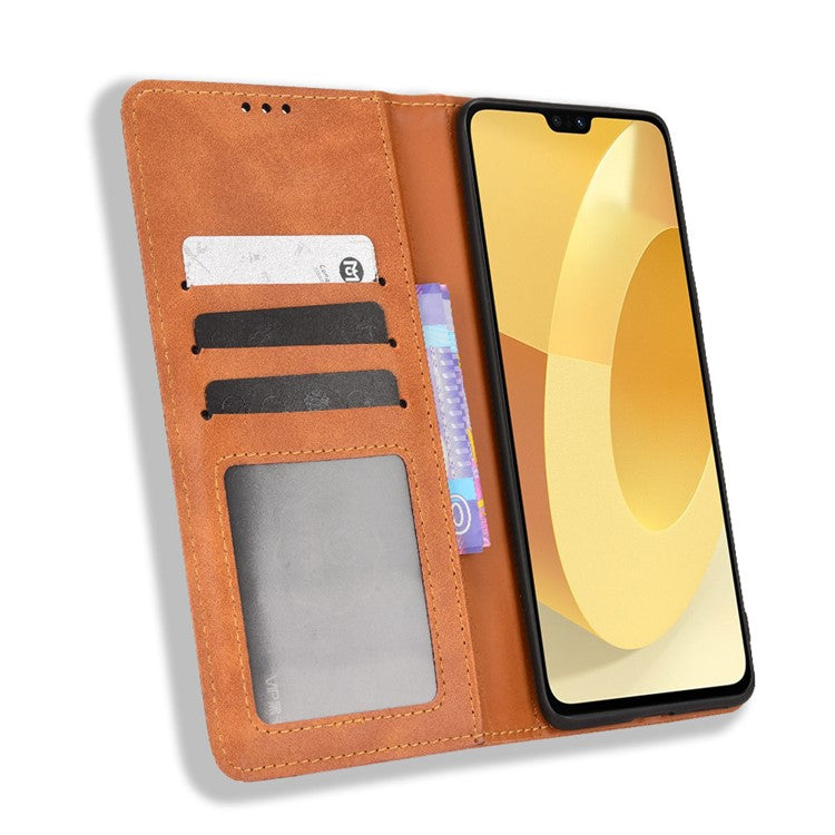 For vivo S12 Pro / V23 Pro Retro PU Leather Imprinted Mosaic Case Stand Flip Wallet Magnetic Absorption Protective Cover - Brown