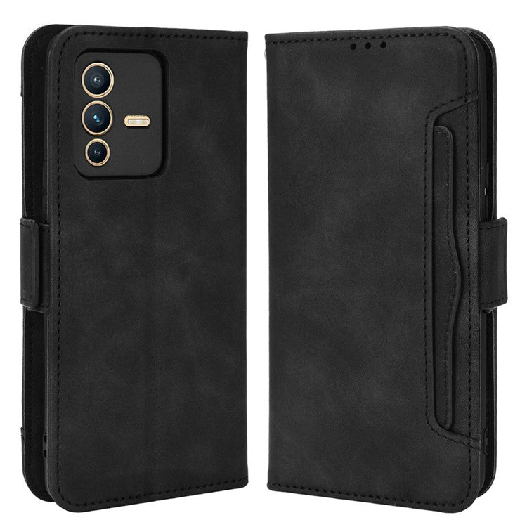 For vivo S12 Pro / V23 Pro Multi-Card Slots Wallet Phone Case Premium PU Leather Stand Magnetic Flip Protective Cover - Black