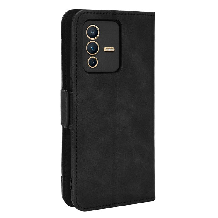 For vivo S12 Pro / V23 Pro Multi-Card Slots Wallet Phone Case Premium PU Leather Stand Magnetic Flip Protective Cover - Black