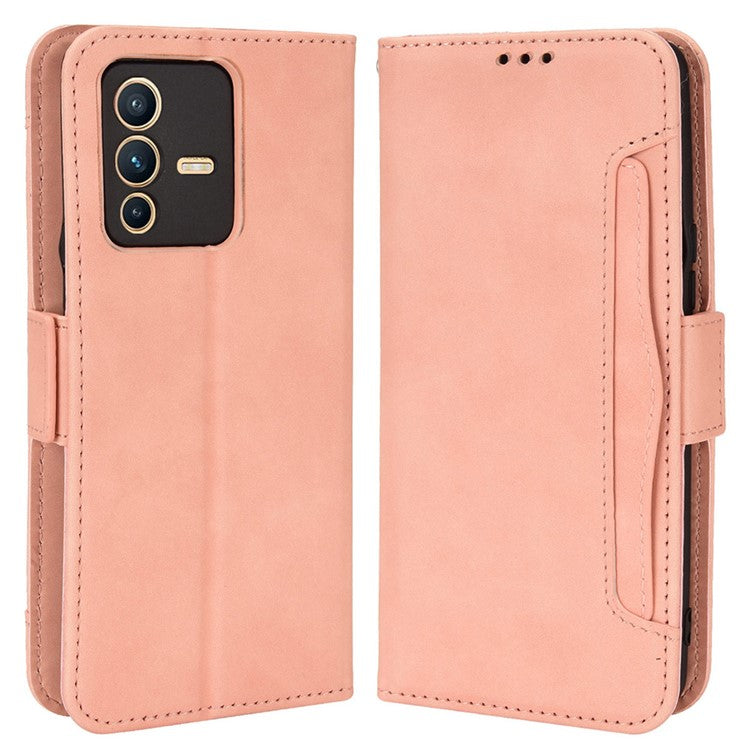 For vivo S12 Pro / V23 Pro Multi-Card Slots Wallet Phone Case Premium PU Leather Stand Magnetic Flip Protective Cover - Pink