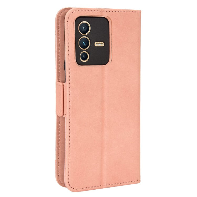 For vivo S12 Pro / V23 Pro Multi-Card Slots Wallet Phone Case Premium PU Leather Stand Magnetic Flip Protective Cover - Pink