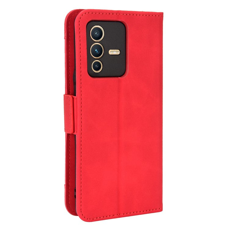 For vivo S12 Pro / V23 Pro Multi-Card Slots Wallet Phone Case Premium PU Leather Stand Magnetic Flip Protective Cover - Red