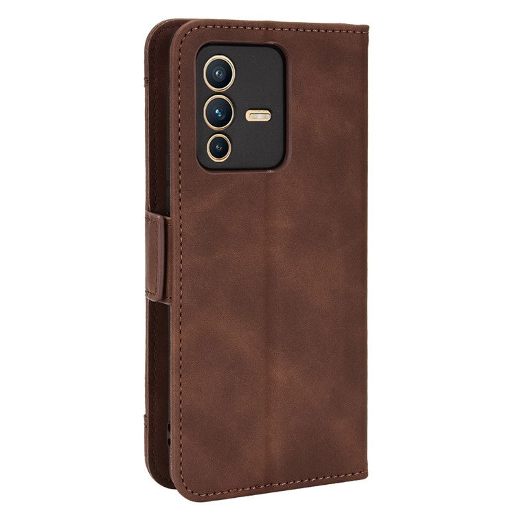 For vivo S12 Pro / V23 Pro Multi-Card Slots Wallet Phone Case Premium PU Leather Stand Magnetic Flip Protective Cover - Brown