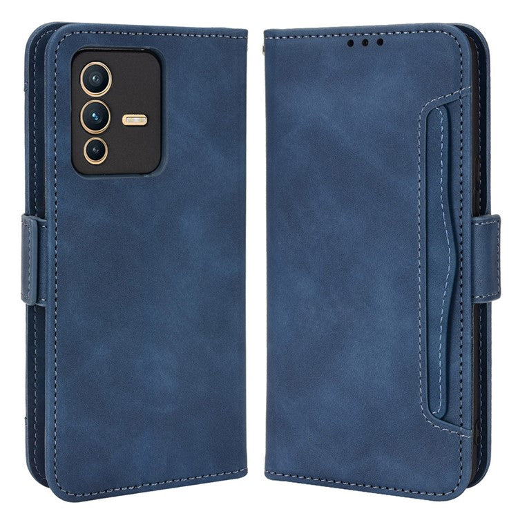 For vivo S12 Pro / V23 Pro Multi-Card Slots Wallet Phone Case Premium PU Leather Stand Magnetic Flip Protective Cover - Blue