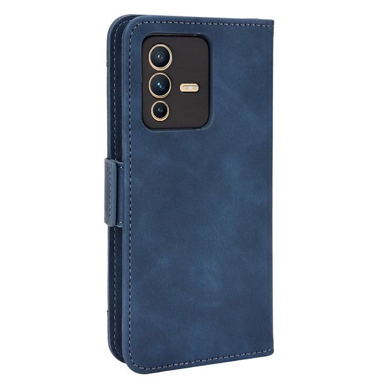 For vivo S12 Pro / V23 Pro Multi-Card Slots Wallet Phone Case Premium PU Leather Stand Magnetic Flip Protective Cover - Blue