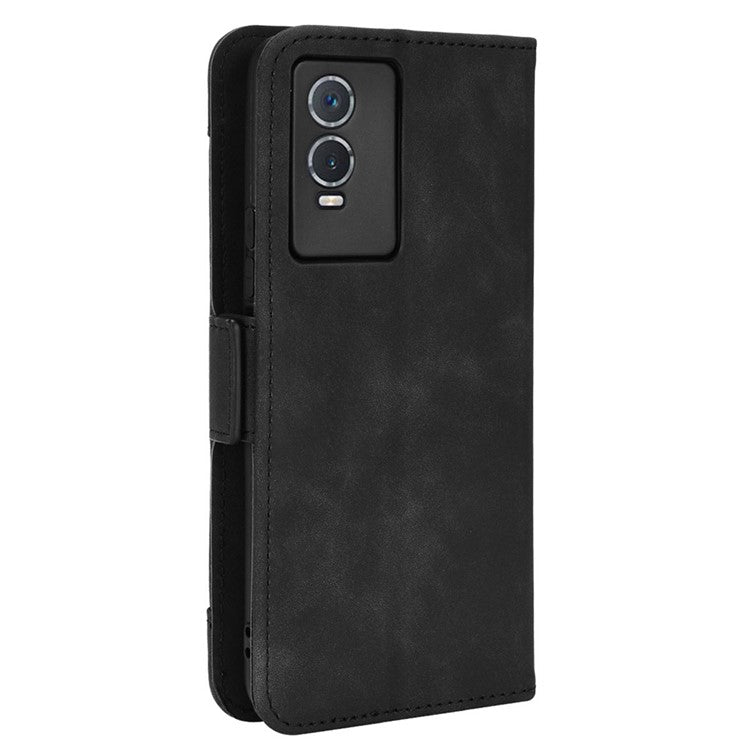 PU Leather Wallet Phone Case for vivo Y76s, Card Slots Folding Stand Magnetic Scratch-proof Flip Cover - Black