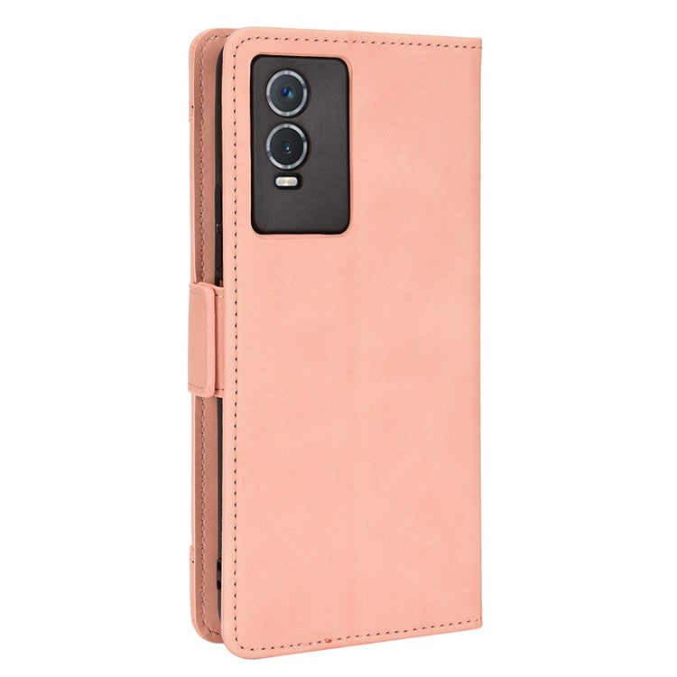 PU Leather Wallet Phone Case for vivo Y76s, Card Slots Folding Stand Magnetic Scratch-proof Flip Cover - Pink