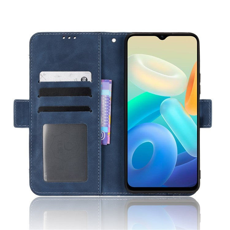 PU Leather Wallet Phone Case for vivo Y76s, Card Slots Folding Stand Magnetic Scratch-proof Flip Cover - Blue