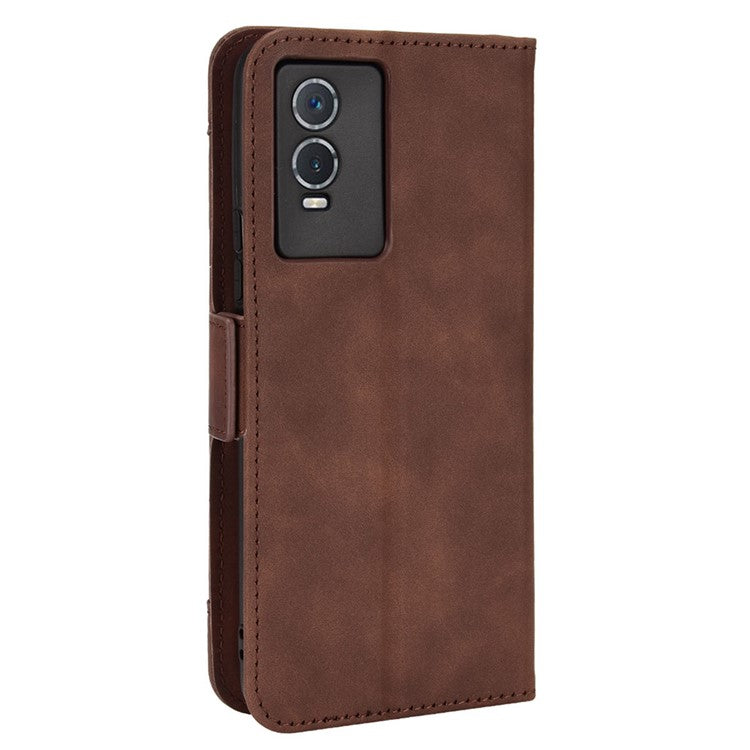 PU Leather Wallet Phone Case for vivo Y76s, Card Slots Folding Stand Magnetic Scratch-proof Flip Cover - Brown