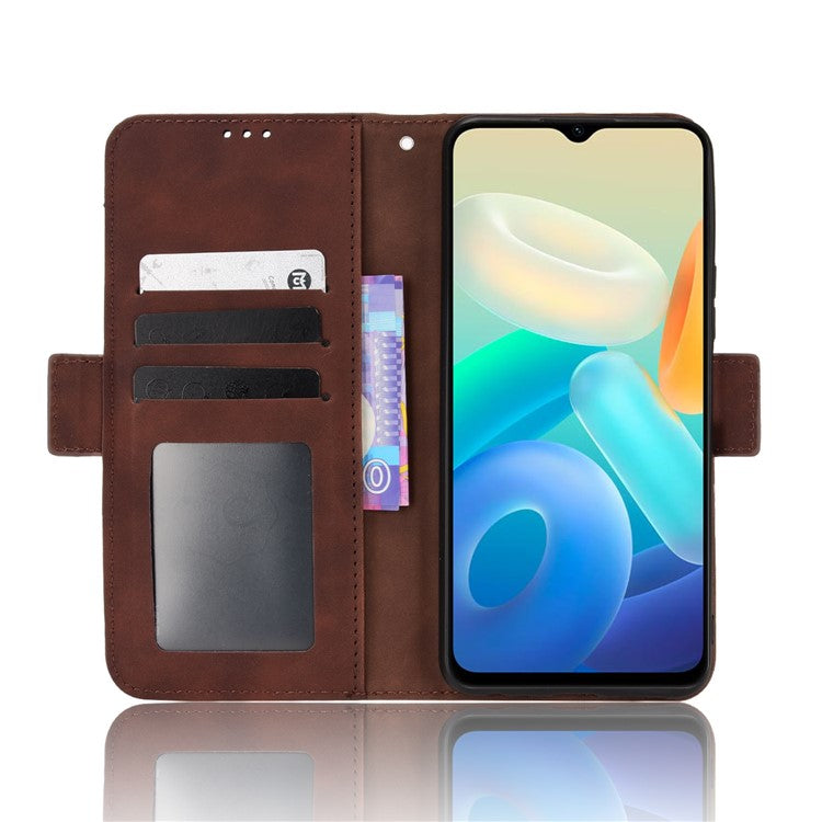 PU Leather Wallet Phone Case for vivo Y76s, Card Slots Folding Stand Magnetic Scratch-proof Flip Cover - Brown