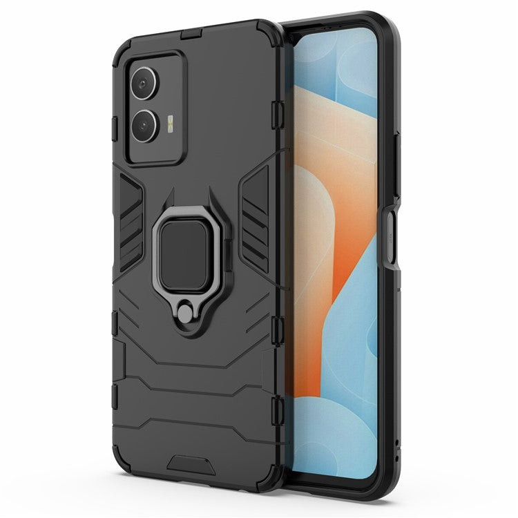 For vivo IQOO U5 5G Soft TPU+Hard PC Anti-scratch Drop-proof Phone Case Cover with Ring Kickstand - Black