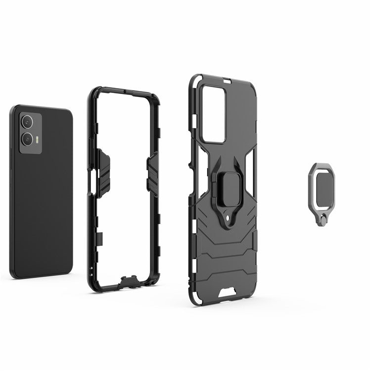 For vivo IQOO U5 5G Soft TPU+Hard PC Anti-scratch Drop-proof Phone Case Cover with Ring Kickstand - Black