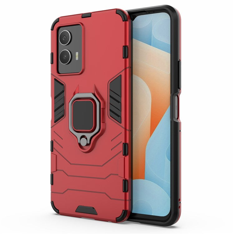 For vivo IQOO U5 5G Soft TPU+Hard PC Anti-scratch Drop-proof Phone Case Cover with Ring Kickstand - Red