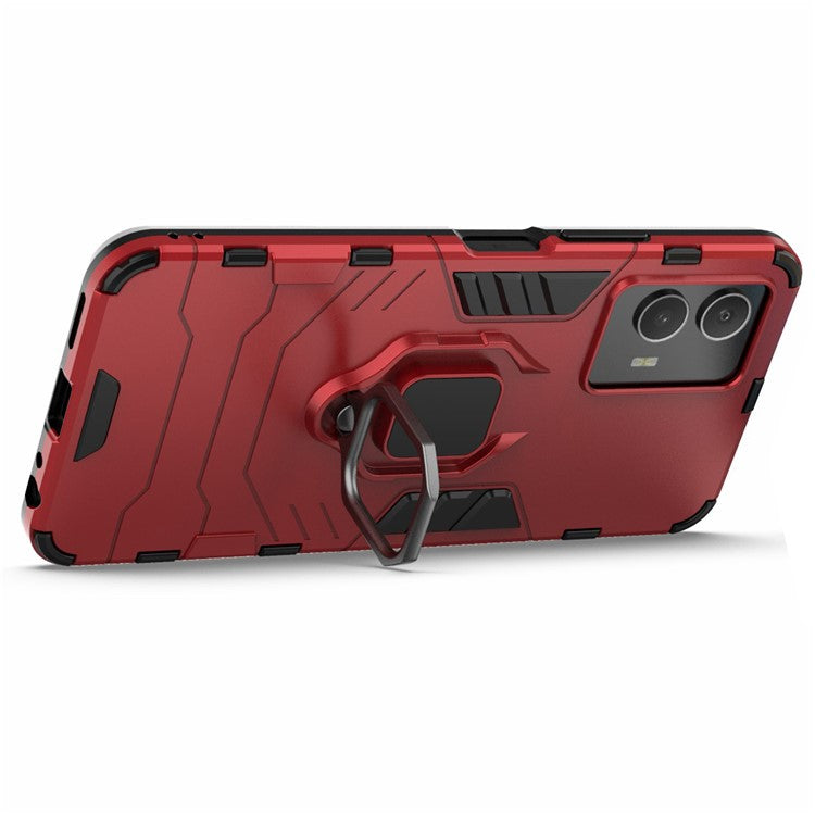 For vivo IQOO U5 5G Soft TPU+Hard PC Anti-scratch Drop-proof Phone Case Cover with Ring Kickstand - Red