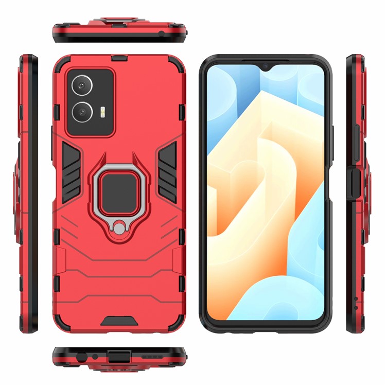 For vivo IQOO U5 5G Soft TPU+Hard PC Anti-scratch Drop-proof Phone Case Cover with Ring Kickstand - Red