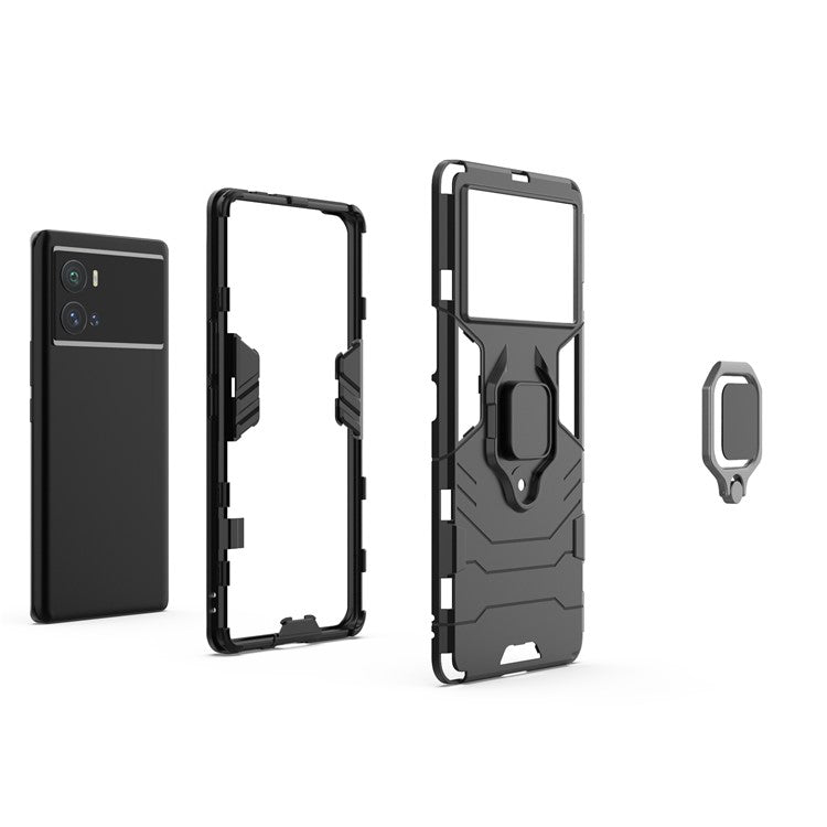 For vivo iQOO 9 Pro Soft TPU + Hard PC Cover Anti-drop Well-protected Phone Case with Ring Kickstand - Black