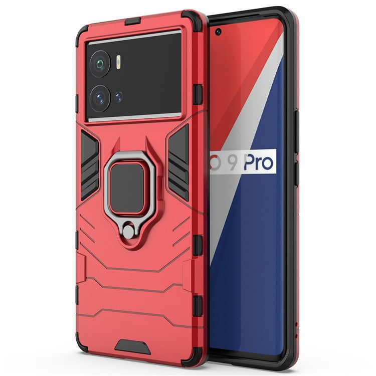 For vivo iQOO 9 Pro Soft TPU + Hard PC Cover Anti-drop Well-protected Phone Case with Ring Kickstand - Red