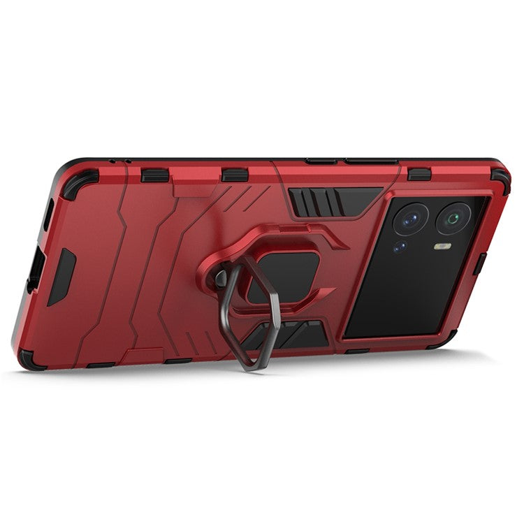 For vivo iQOO 9 Pro Soft TPU + Hard PC Cover Anti-drop Well-protected Phone Case with Ring Kickstand - Red