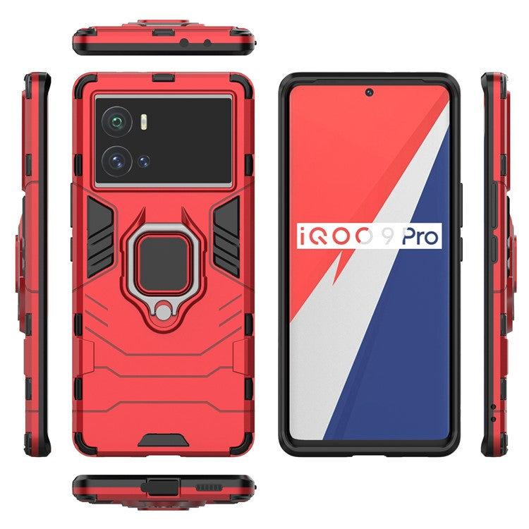 For vivo iQOO 9 Pro Soft TPU + Hard PC Cover Anti-drop Well-protected Phone Case with Ring Kickstand - Red