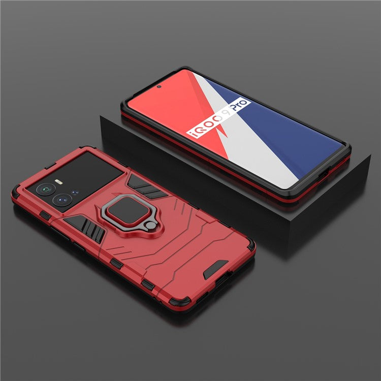 For vivo iQOO 9 Pro Soft TPU + Hard PC Cover Anti-drop Well-protected Phone Case with Ring Kickstand - Red