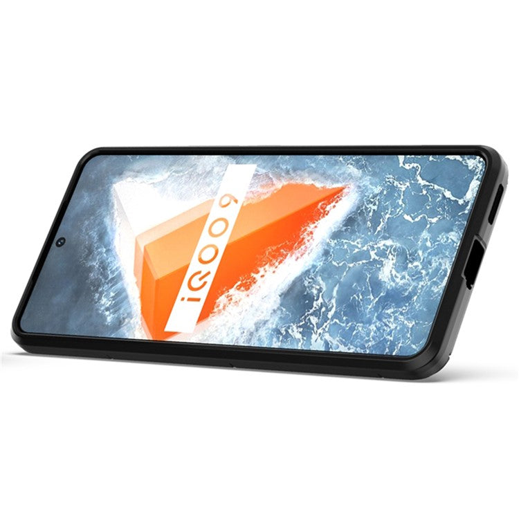 For vivo iQOO 9 (China) Ring Holder Kickstand Phone Case Soft TPU + Hard PC Fall Protection Hybrid Cover - Black