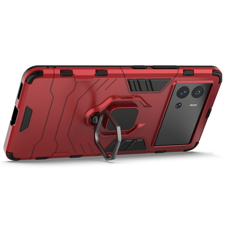 For vivo iQOO 9 (China) Ring Holder Kickstand Phone Case Soft TPU + Hard PC Fall Protection Hybrid Cover - Red