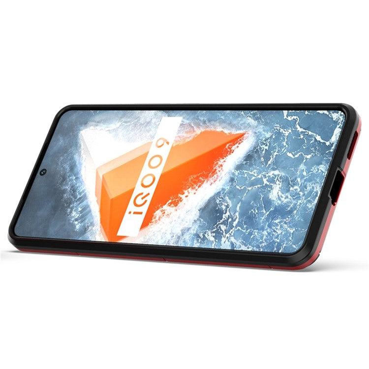 For vivo iQOO 9 (China) Ring Holder Kickstand Phone Case Soft TPU + Hard PC Fall Protection Hybrid Cover - Red