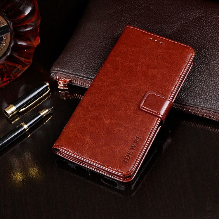 IDEWEI For vivo Y32 PU Leather Phone Case Crazy Horse Texture Stand Wallet Magnetic Clasp Cover - Brown