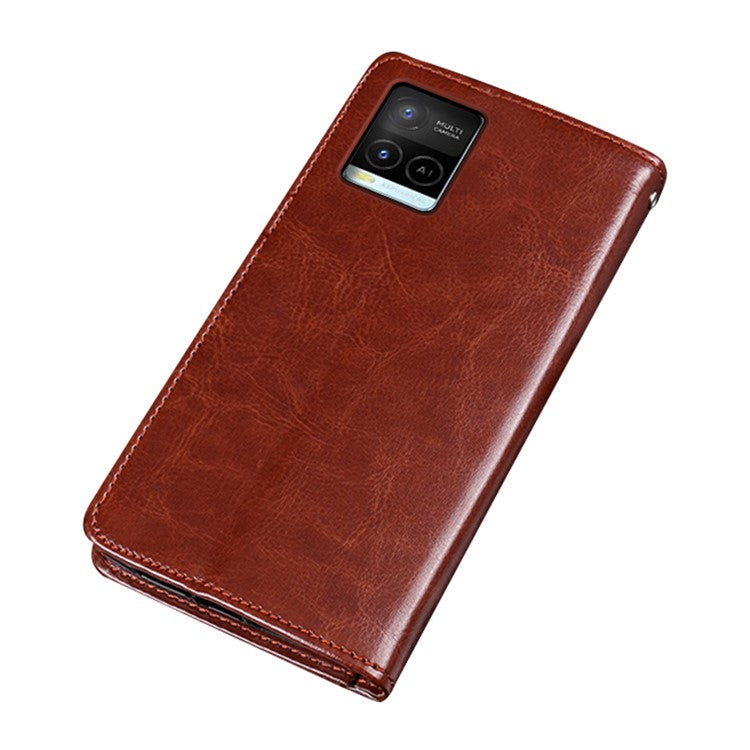 IDEWEI For vivo Y32 PU Leather Phone Case Crazy Horse Texture Stand Wallet Magnetic Clasp Cover - Brown