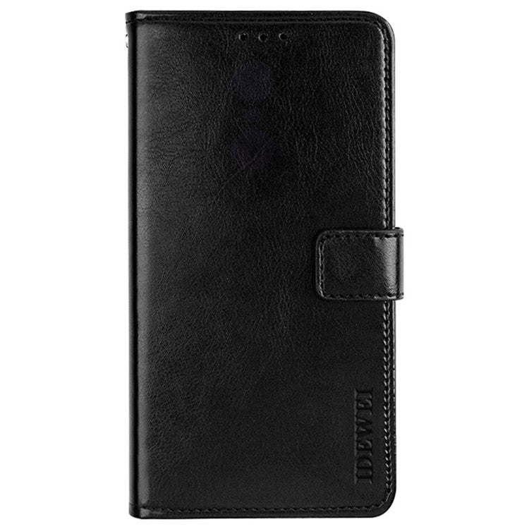 IDEWEI For vivo Y32 PU Leather Phone Case Crazy Horse Texture Stand Wallet Magnetic Clasp Cover - Black