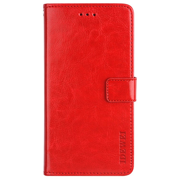 IDEWEI For vivo Y32 PU Leather Phone Case Crazy Horse Texture Stand Wallet Magnetic Clasp Cover - Red