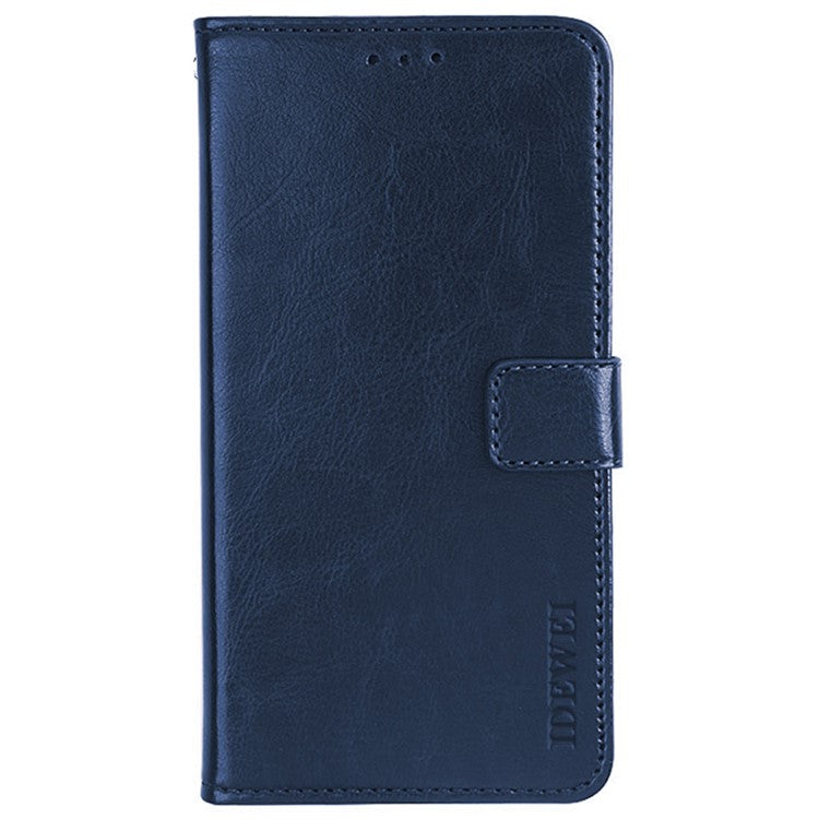 IDEWEI For vivo Y32 PU Leather Phone Case Crazy Horse Texture Stand Wallet Magnetic Clasp Cover - Dark Blue