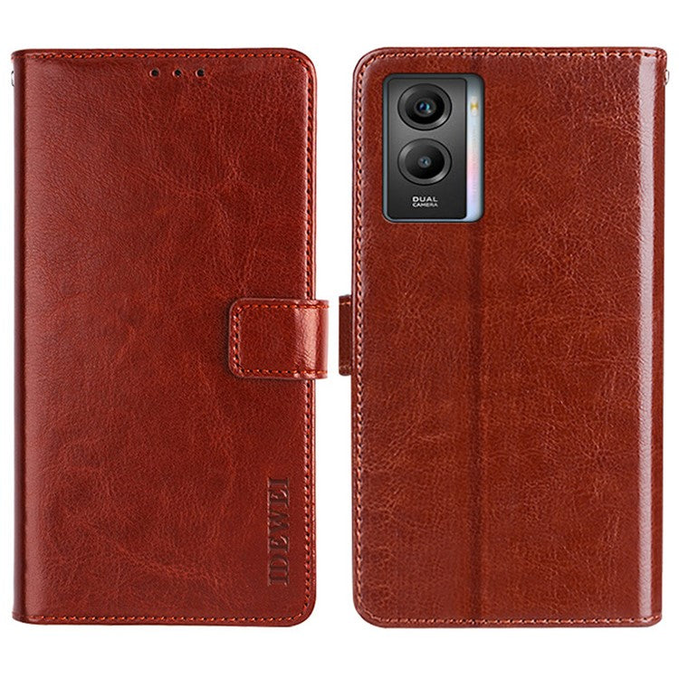 IDEWEI For vivo Y55s 5G Crazy Horse Texture Wallet Stand Protective Case PU Leather + TPU Folio Flip Magnetic Phone Shell - Brown